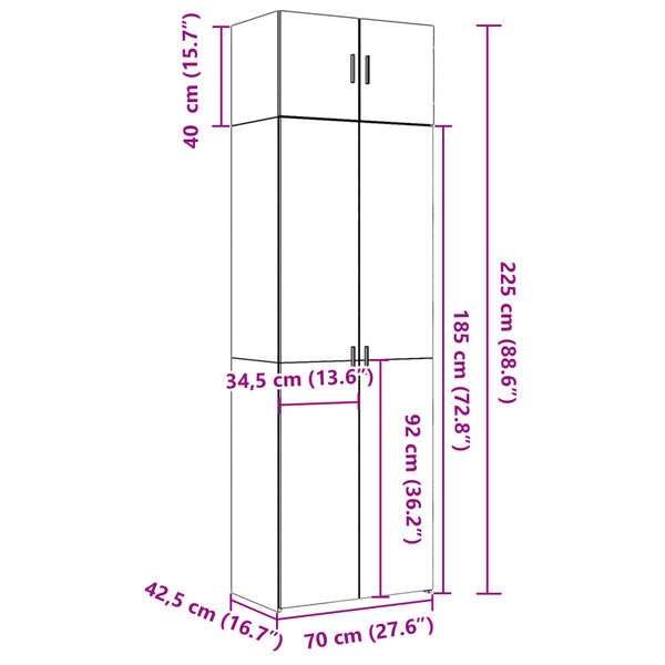 vidaXL Ραφιέρα με Ντουλάπια Γκρι Σκυροδέμ. 70x42,5x225 εκ. Επεξ. Ξύλο