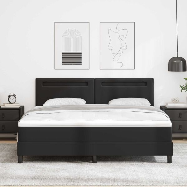 vidaXL Κρεβάτι Box Spring με Στρώμα σε Μαύρο, Σούπερ Κινγκ Μέγεθος, Τεχνητό Δέρμα