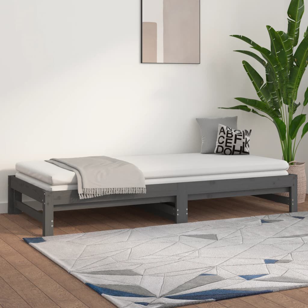 vidaXL Καναπές Κρεβάτι Συρόμενος Γκρι 2x(90x200) εκ. Μασίφ Ξύλο Πεύκου