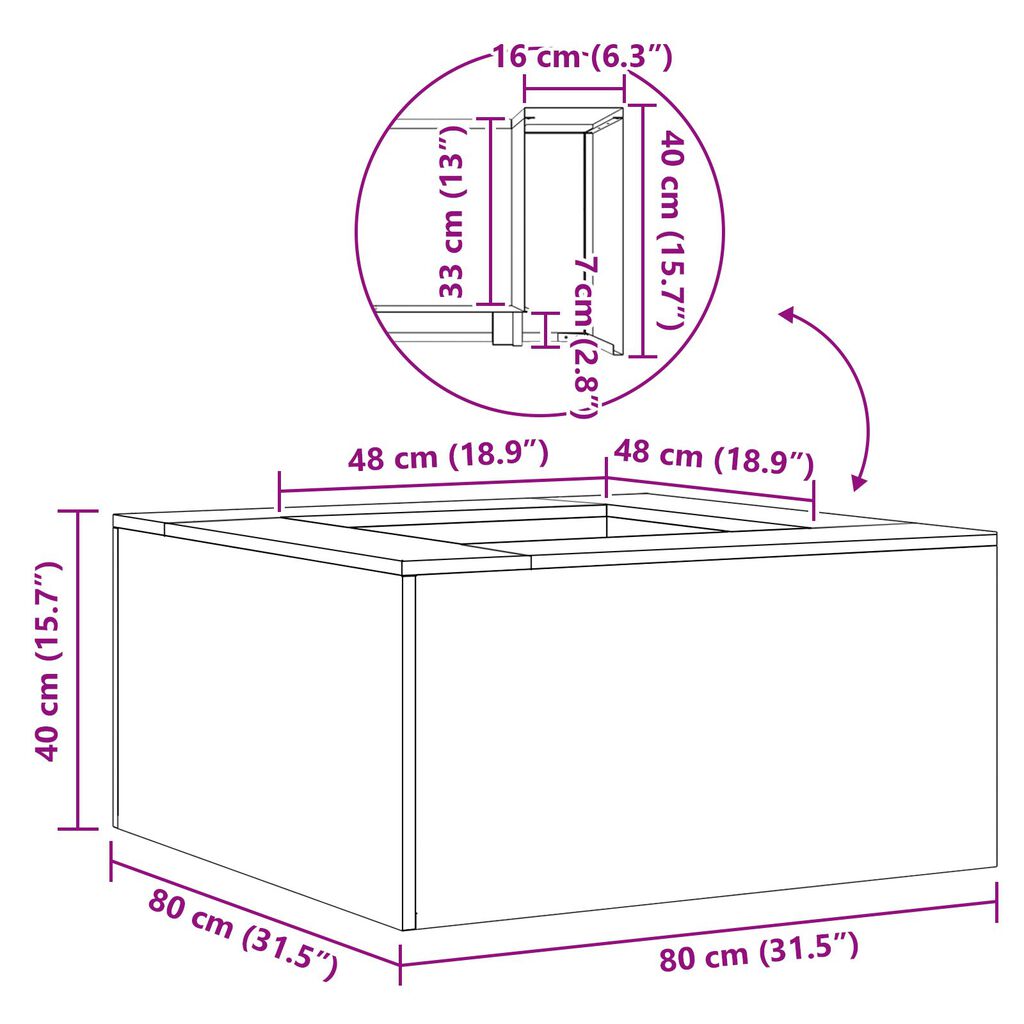 vidaXL Τζάκι Τετράγωνο Μαύρο 80x80x40 εκ. Ατσάλι