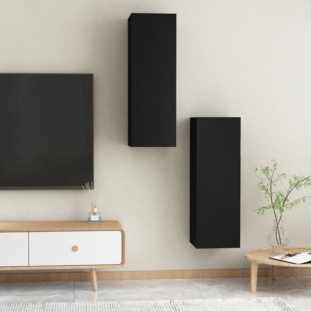 vidaXL Έπιπλα Τηλεόρασης 2 τεμ. Μαύρα 30,5x30x90 εκ. από Επεξ. Ξύλο