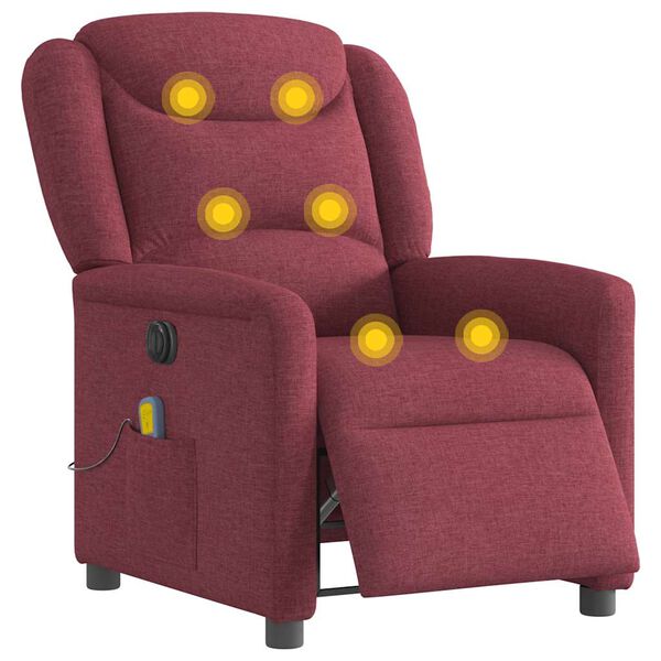 vidaXL Πολυθρόνα Μασάζ Ηλεκτρική Ανακλινόμενη Μπορντό Υφασμάτινη