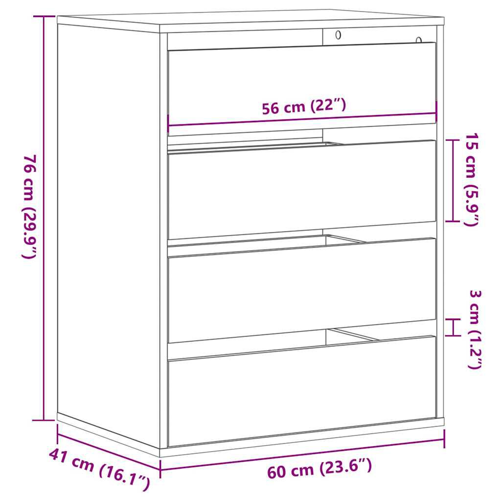 vidaXL Συρταριέρα Γκρι Σκυροδέματος 60x41x76 εκ. Επεξεργ. Ξύλο