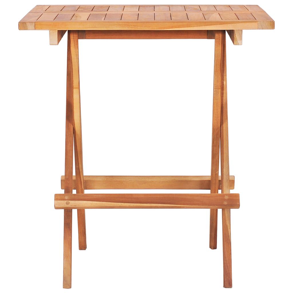 vidaXL Σετ Επίπλων Mπιστρό 3 τεμ Μασίφ Ξύλο Teak & Γκρι Καρό Μαξιλάρια