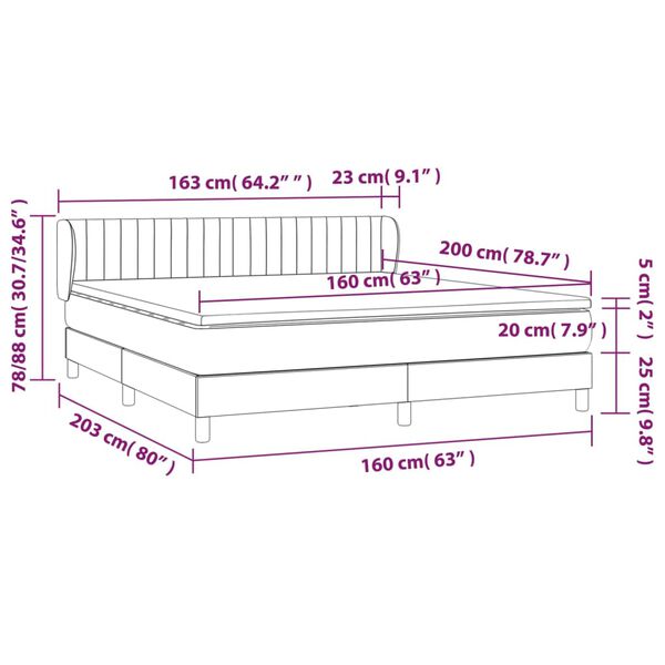 vidaXL Κρεβάτι Boxspring με Στρώμα Μαύρο 160x200 εκ. Βελούδινο