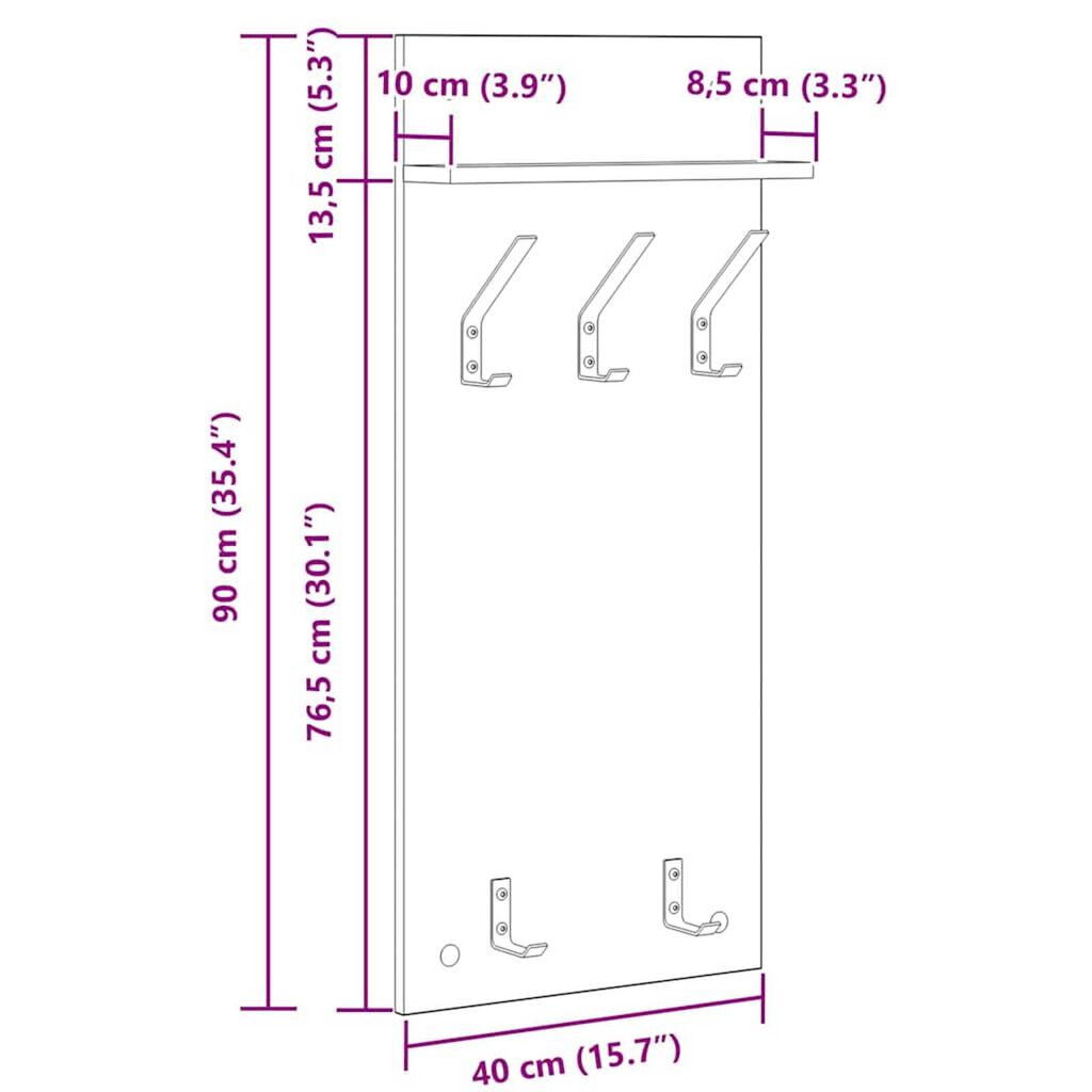 vidaXL Τοίχου Κρεμάστρα Γκρι sonoma 90 x 40 x 10 εκ Επεξεργασμένο ξύλο