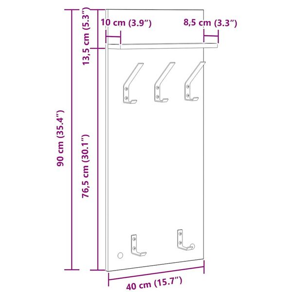 vidaXL Τοίχου Κρεμάστρα Γκρι sonoma 90 x 40 x 10 εκ Επεξεργασμένο ξύλο
