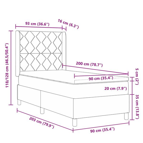 vidaXL Κρεβάτι με Στρώμα & LED Σκούρο Καφέ 90x200 εκ Υφασμάτινο