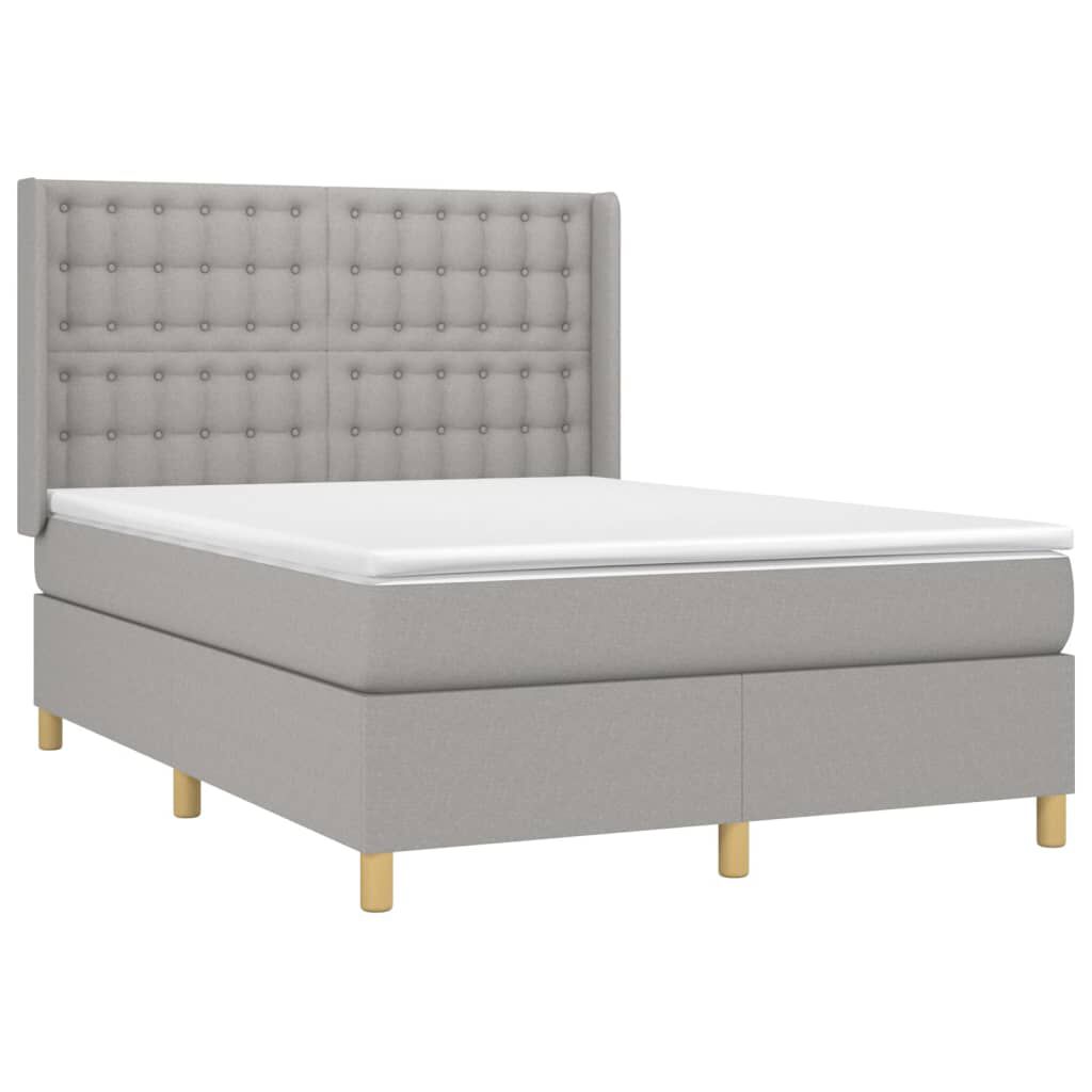 vidaXL Κρεβάτι Boxspring με Στρώμα & LED Αν.Γκρι 140x190εκ. Υφασμάτινο