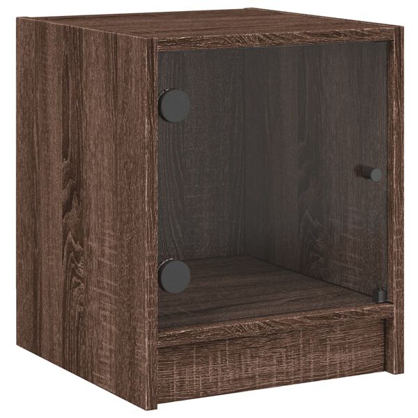 vidaXL Κομοδίνο Καφέ Δρυς 35 x 37 x 42 εκ. με Γυάλινη Πόρτα