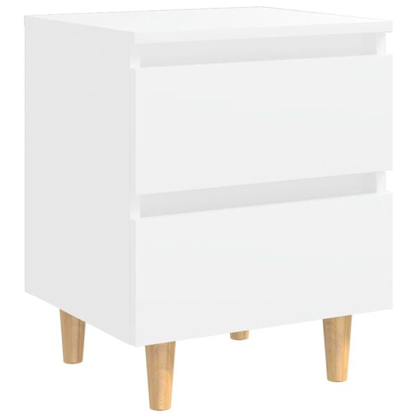vidaXL Κομοδίνα 2 τεμ. Λευκά 40x35x50εκ. Πόδια από Μασίφ Ξύλο Πεύκου