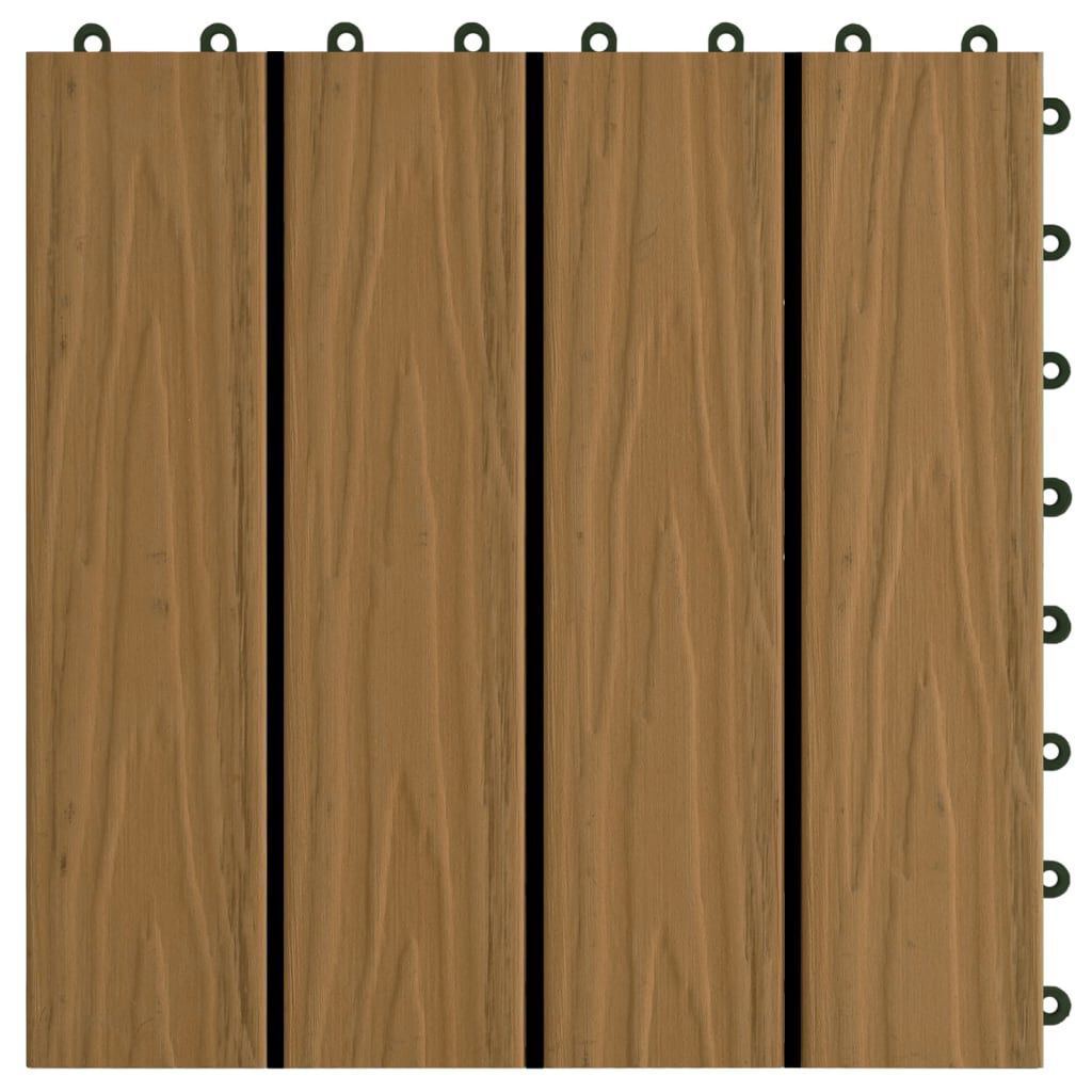vidaXL Πλακάκια Deck 11 τεμ. Ανάγλυφα Χρώμα Teak 30x30 εκ. 1 μ² WPC