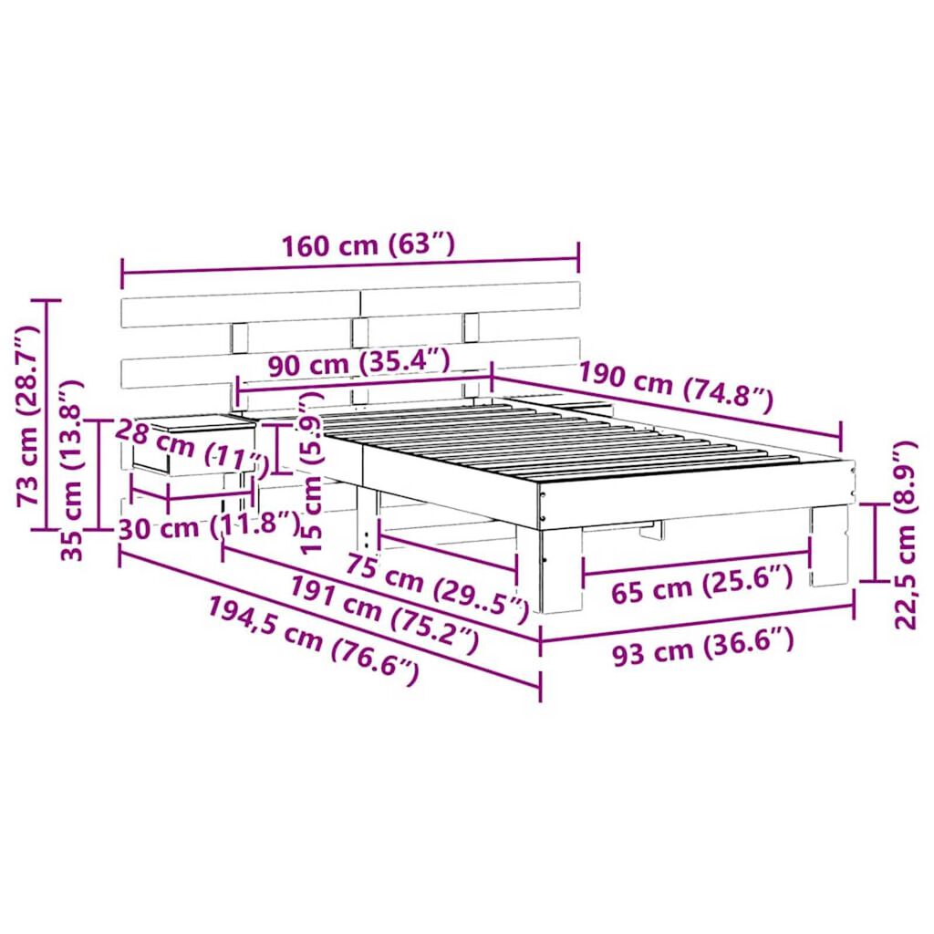 vidaXL Σκελετός Κρεβατιού Καφέ 90 x 190 cm Μασίφ ξύλο πεύκου