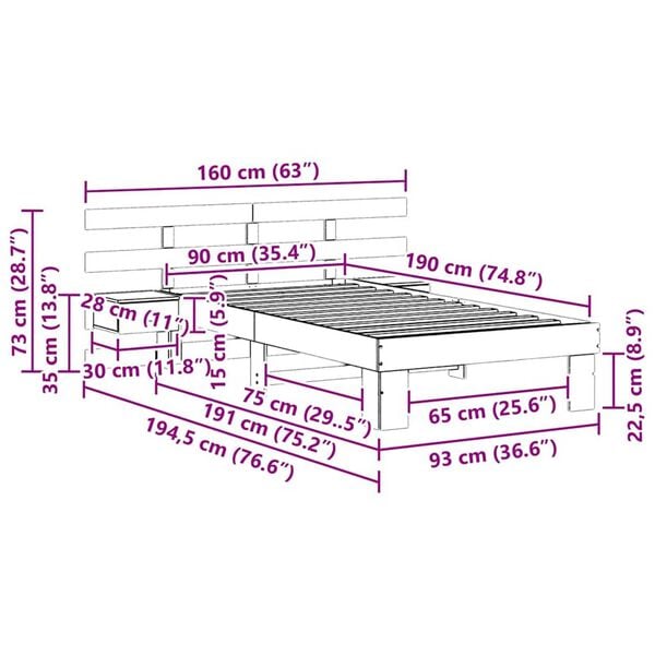 vidaXL Σκελετός Κρεβατιού Καφέ 90 x 190 cm Μασίφ ξύλο πεύκου