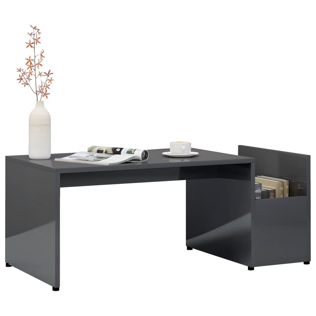 vidaXL Τραπεζάκι Σαλονιού Γυαλιστερό Γκρι 90x45x35 εκ. Επεξ. Ξύλο