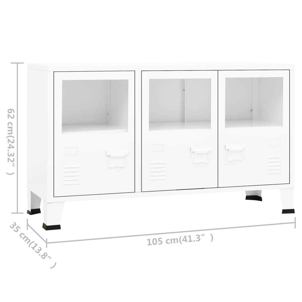 vidaXL Μπουφές Βιομηχανικό Στιλ Λευκός 105x35x62 εκ. Μέταλλο / Γυαλί
