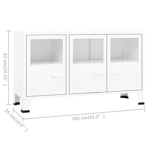 vidaXL Μπουφές Βιομηχανικό Στιλ Λευκός 105x35x62 εκ. Μέταλλο / Γυαλί