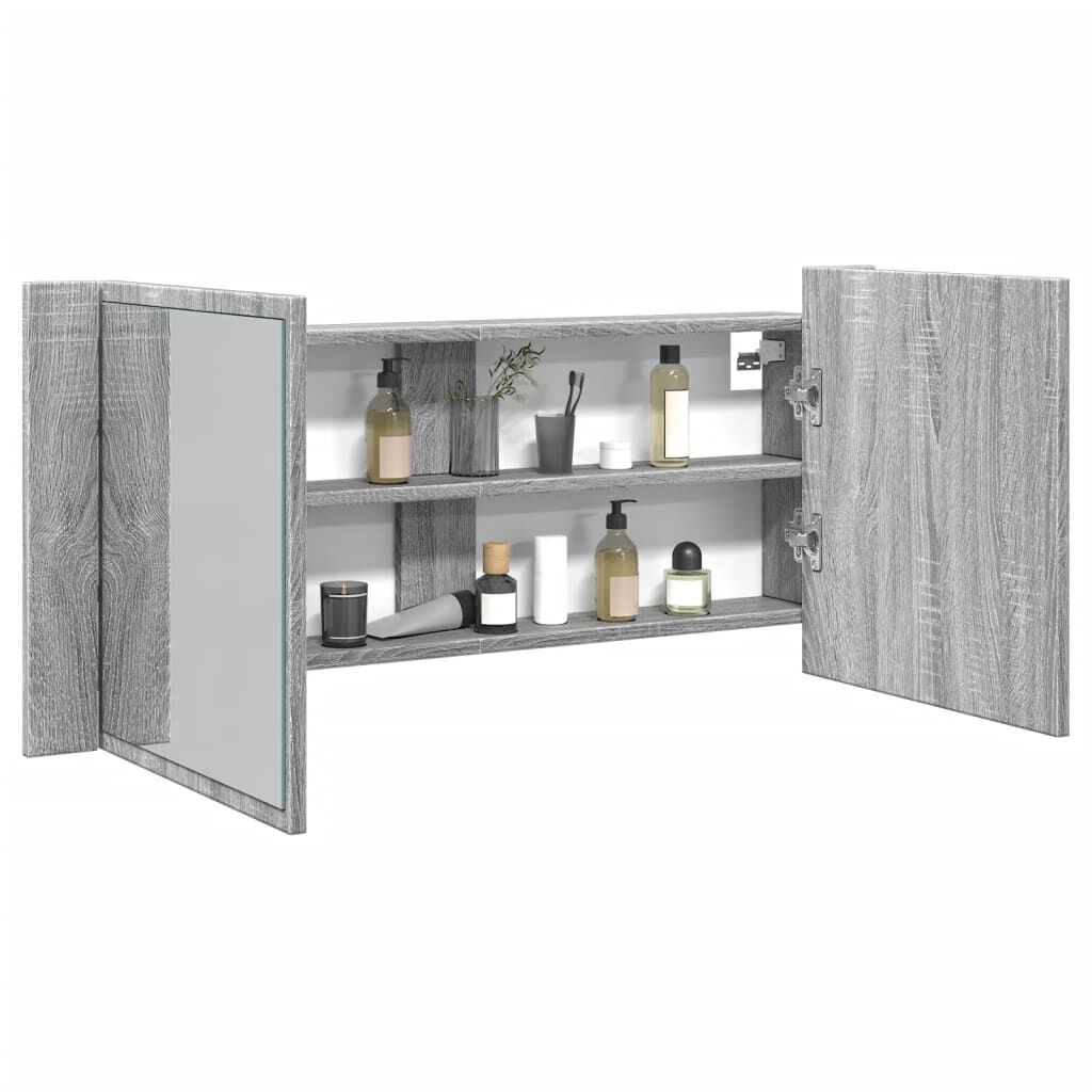 vidaXL Ντουλάπι Μπάνιου με Καθρέφτη / LED Γκρι Sonoma 100x12x45 εκ.