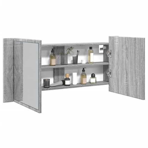 vidaXL Ντουλάπι Μπάνιου με Καθρέφτη / LED Γκρι Sonoma 100x12x45 εκ.