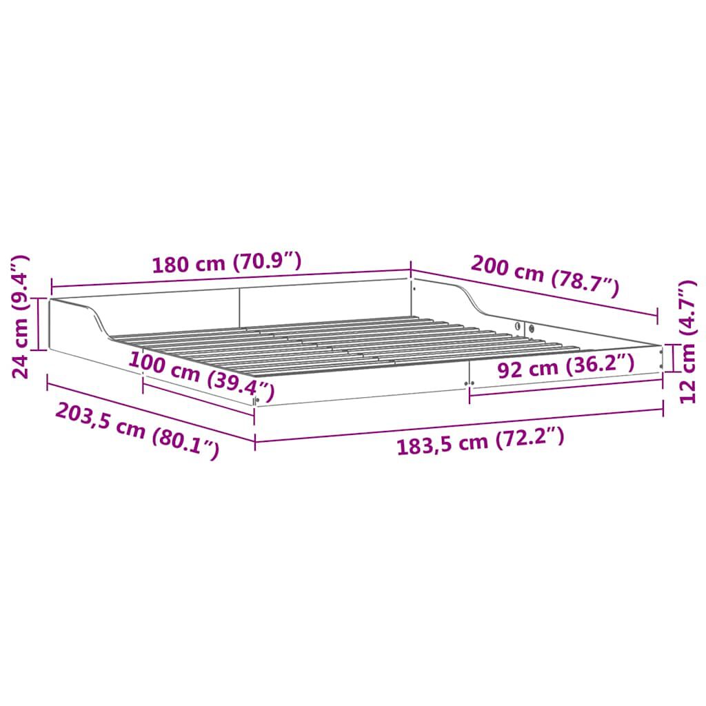 vidaXL Σκελετός Κρεβατιού Καφέ 180 x 200 cm Μασίφ ξύλο πεύκου