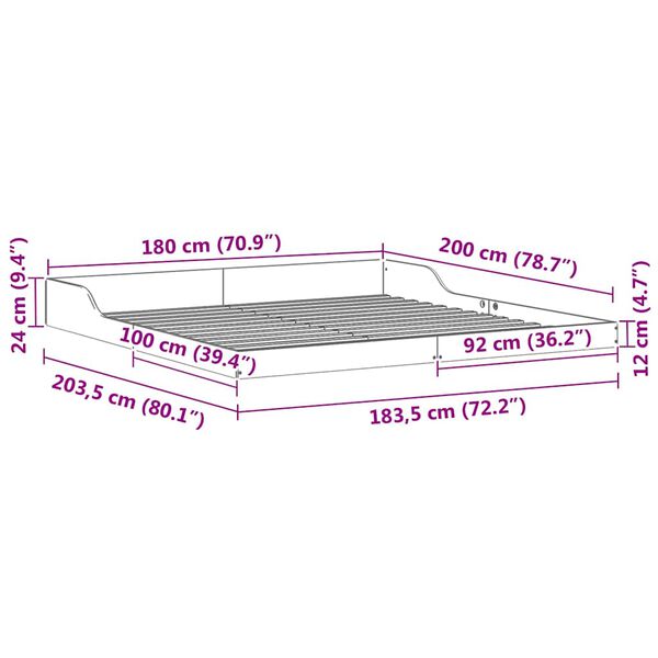 vidaXL Σκελετός Κρεβατιού Καφέ 180 x 200 cm Μασίφ ξύλο πεύκου