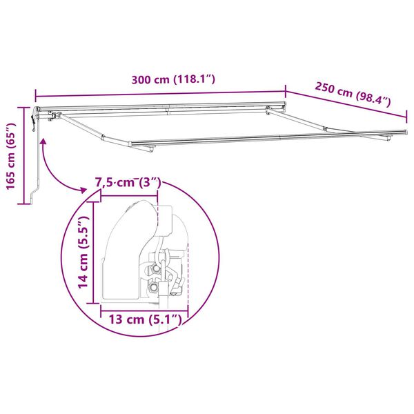 vidaXL Αυτόματη Ανασυρόμενη Τέντα Μαύρη 300x250 εκ.