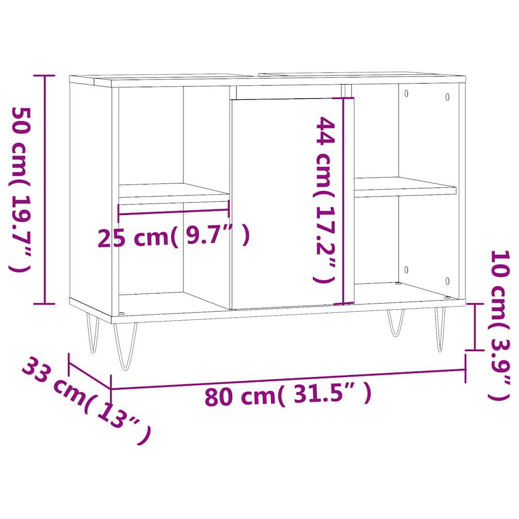 vidaXL Ντουλάπι Μπάνιου Γυαλ. Λευκό 80 x 33 x 60 εκ. από Επεξεργ. Ξύλο