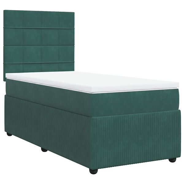 vidaXL Κρεβάτι Boxspring με Στρώμα Σκούρο Πράσινο 80x200 εκ. Βελούδινο