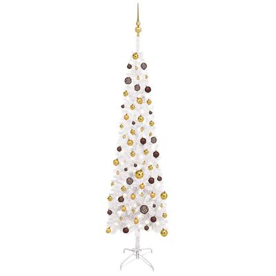 vidaXL Χριστουγεννιάτικο Δέντρο Προφωτ. Slim με Μπάλες Άσπρο 210εκ