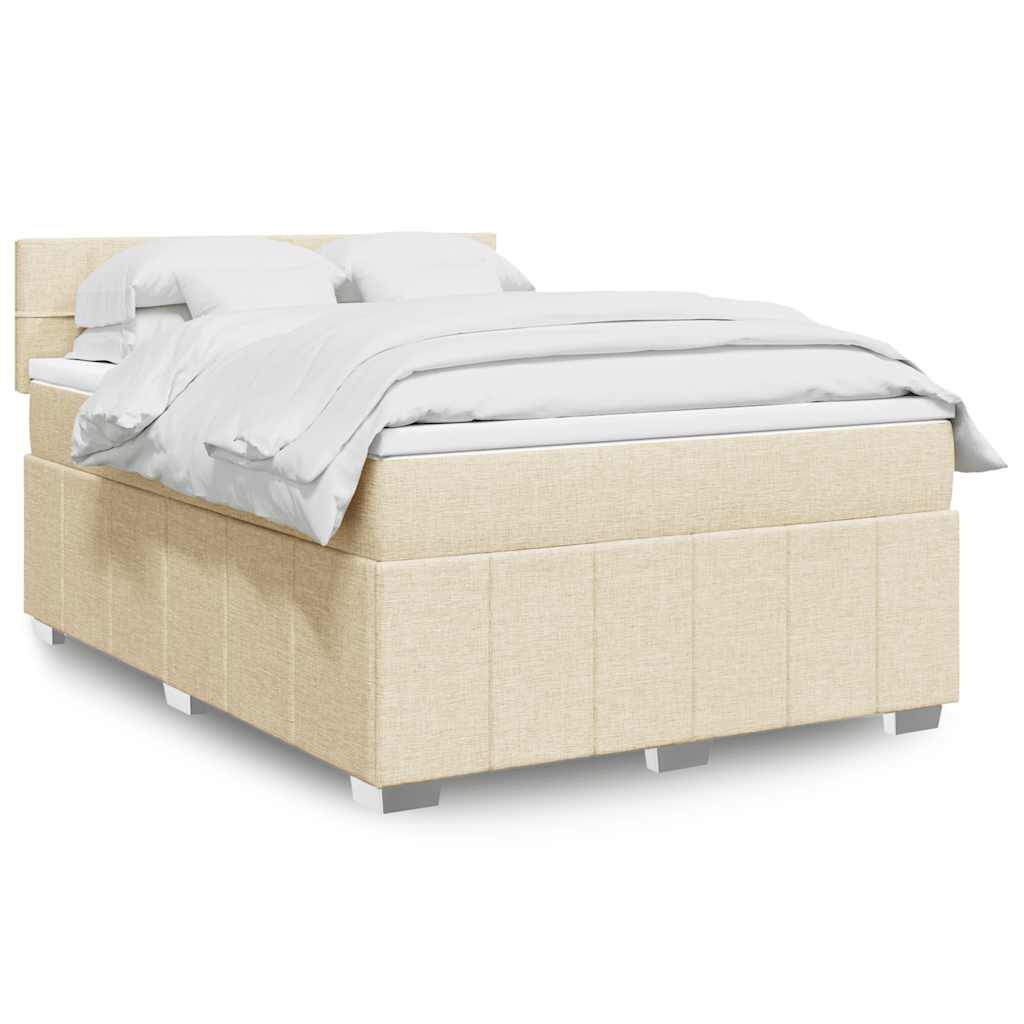 vidaXL Κρεβάτι Boxspring με Στρώμα Κρεμ 140x190 εκ. Υφασμάτινο