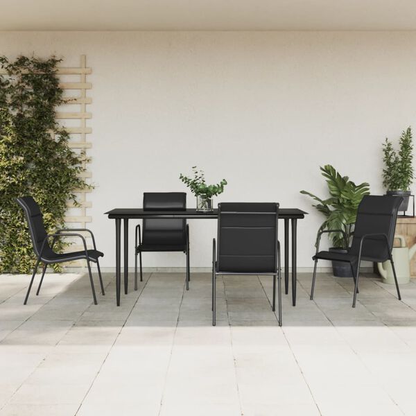 vidaXL Σετ Τραπεζαρίας Κήπου 5 Τεμαχίων Μαύρο Ατσάλι & Textilene