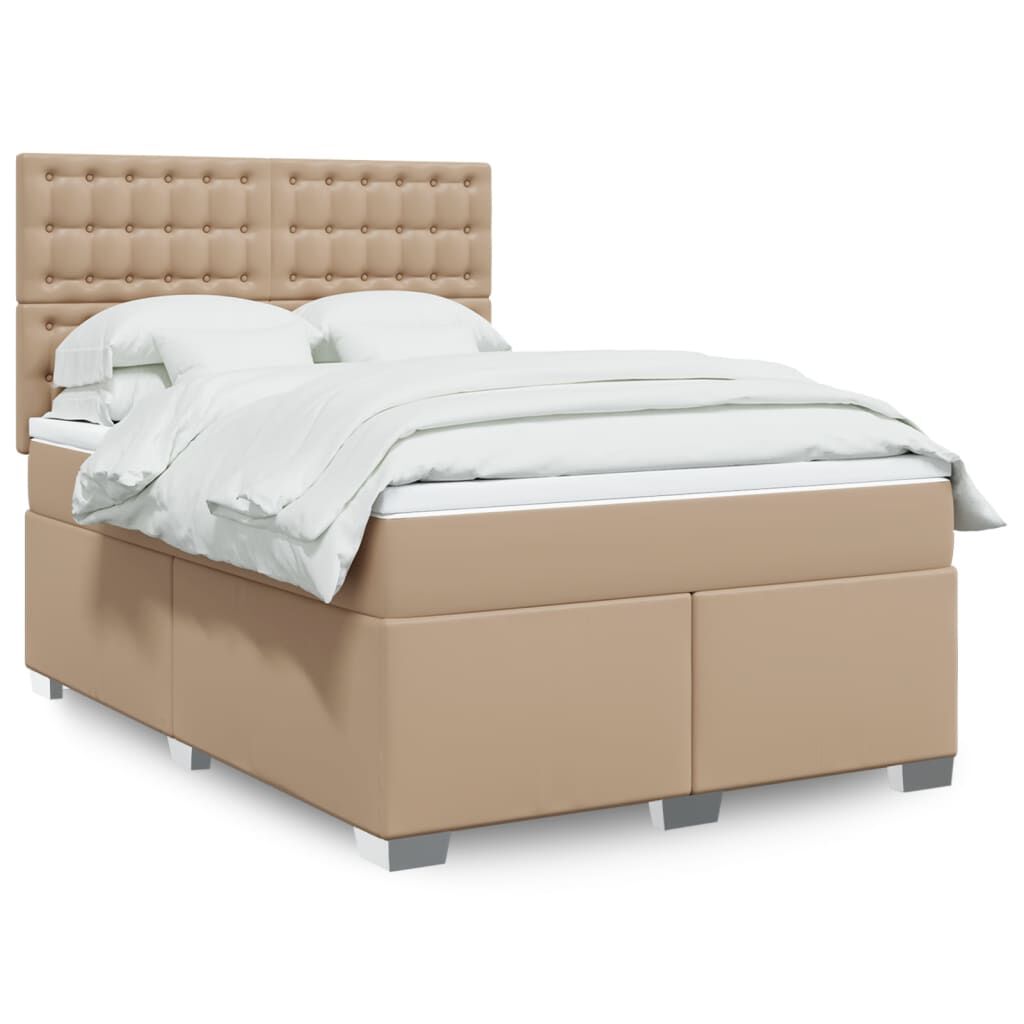 vidaXL Κρεβάτι Boxspring με Στρώμα Καπουτσίνο 140x200εκ.από Συνθ.Δέρμα