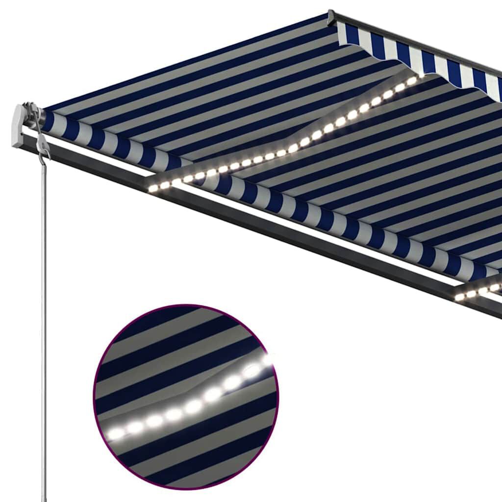vidaXL Τέντα Συρόμενη Χειροκίνητη με LED Μπλε/Λευκό 3 x 2,5 μ.