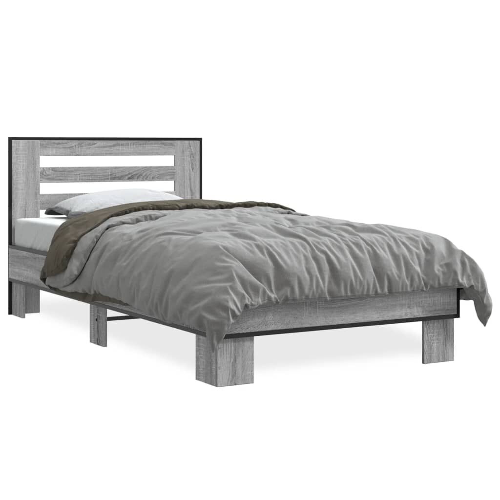 vidaXL Πλαίσιο Κρεβατιού Γκρι Sonoma 75x190 εκ. Επεξ. Ξύλο & Μέταλλο