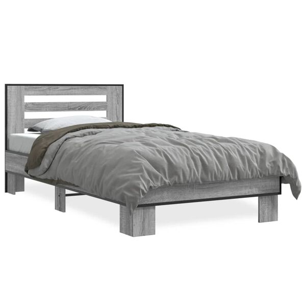 vidaXL Πλαίσιο Κρεβατιού Γκρι Sonoma 75x190 εκ. Επεξ. Ξύλο & Μέταλλο