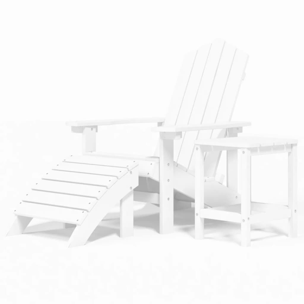 vidaXL Καρέκλα Κήπου Adirondack Λευκή από HDPE με Υποπόδιο & Τραπεζάκι