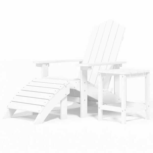 vidaXL Καρέκλα Κήπου Adirondack Λευκή από HDPE με Υποπόδιο & Τραπεζάκι