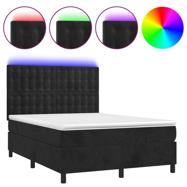 vidaXL &Kappa;&rho;&epsilon;&beta;ά&tau;&iota; Boxspring &mu;&epsilon; &Sigma;&tau;&rho;ώ&mu;&alpha; & LED &Mu;&alpha;ύ&rho;&omicron; 140x190 &epsilon;&kappa;. &Beta;&epsilon;&lambda;&omicron;ύ&delta;&iota;&nu;&omicron;