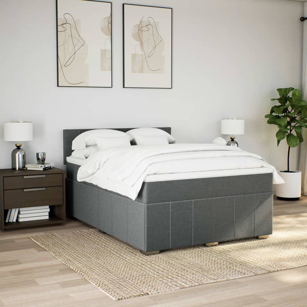 vidaXL Κρεβάτι Boxspring με Στρώμα Σκούρο Γκρι 140x190 εκ. Υφασμάτινο