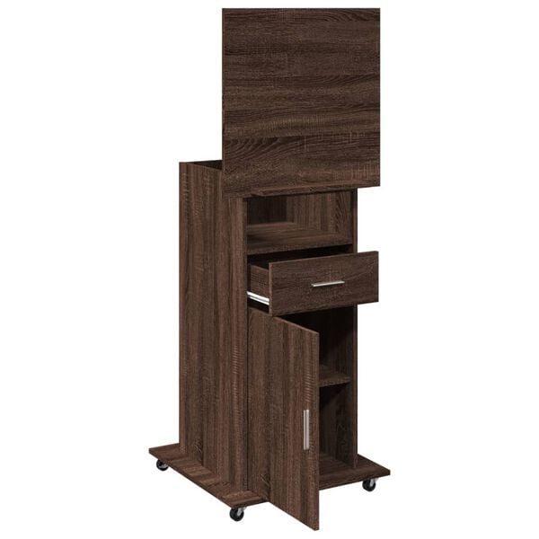 vidaXL Αναλόγιο με Ροδάκια & Συρτάρι Καφέ Δρυς 55x55x107εκ. Επεξ. Ξύλο