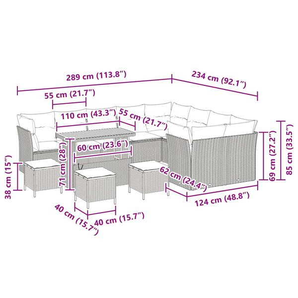 vidaXL Σετ Καναπέ Κήπου με μαξιλάρι 13 pcs Μαύρο 110 x 55 x 71 εκ