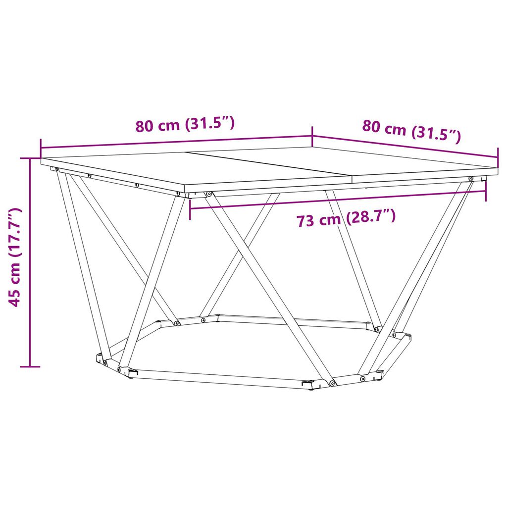 vidaXL Τραπέζι καφέ Γκρι Σοναμά 80x80x45 εκ Επεξεργασμένο ξύλο
