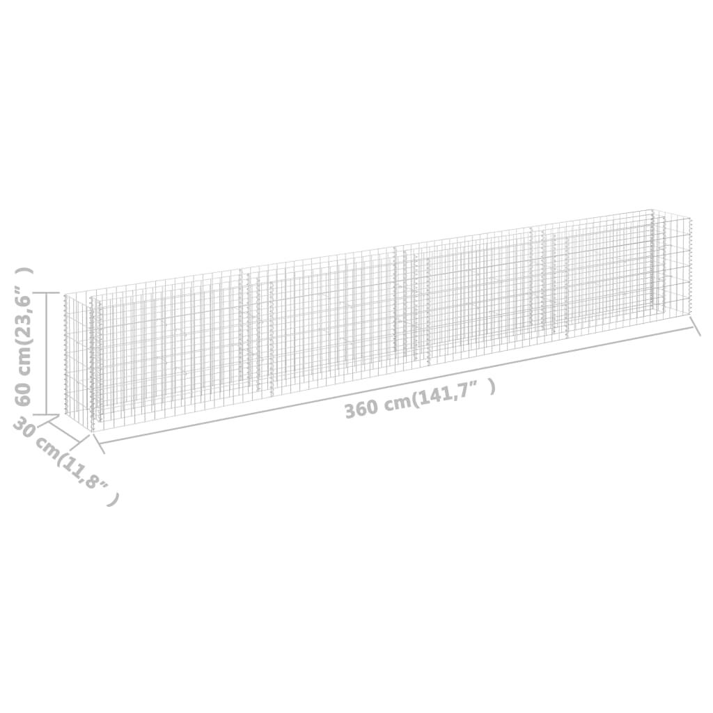 vidaXL Συρματοκιβώτιο-Γλάστρα Υπερυψωμένη 360x30x60 εκ. Γαλβ. Χάλυβας