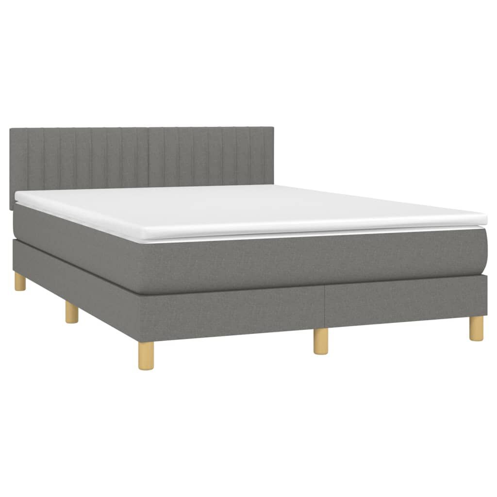 vidaXL Κρεβάτι Boxspring με Στρώμα & LED Σκ.Γκρι 140x190 εκ Υφασμάτινο