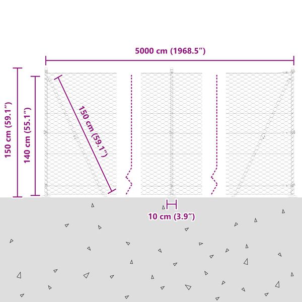 Περίφραξη Hexagon vidaXL 1.4x50 μ Γαλβανισμένος Χάλυβας