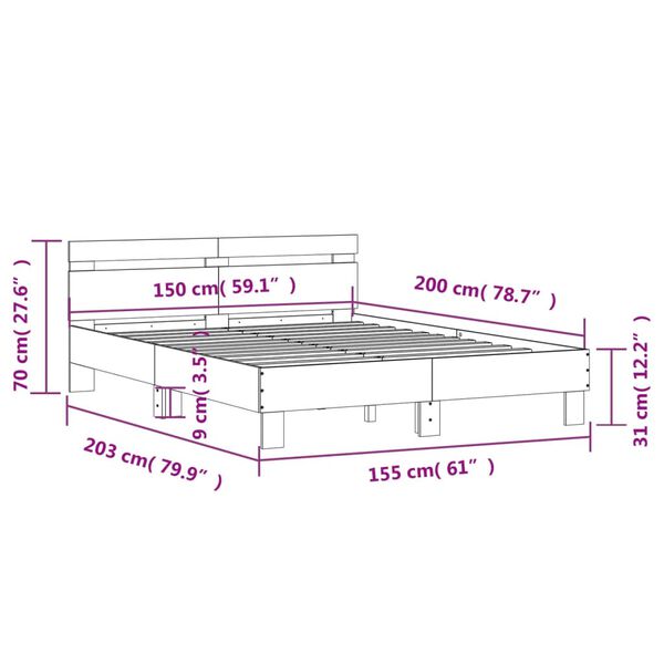 vidaXL Πλαίσιο Κρεβατιού με Κεφαλάρι/LED Sonoma δρυς 150x200 εκ.