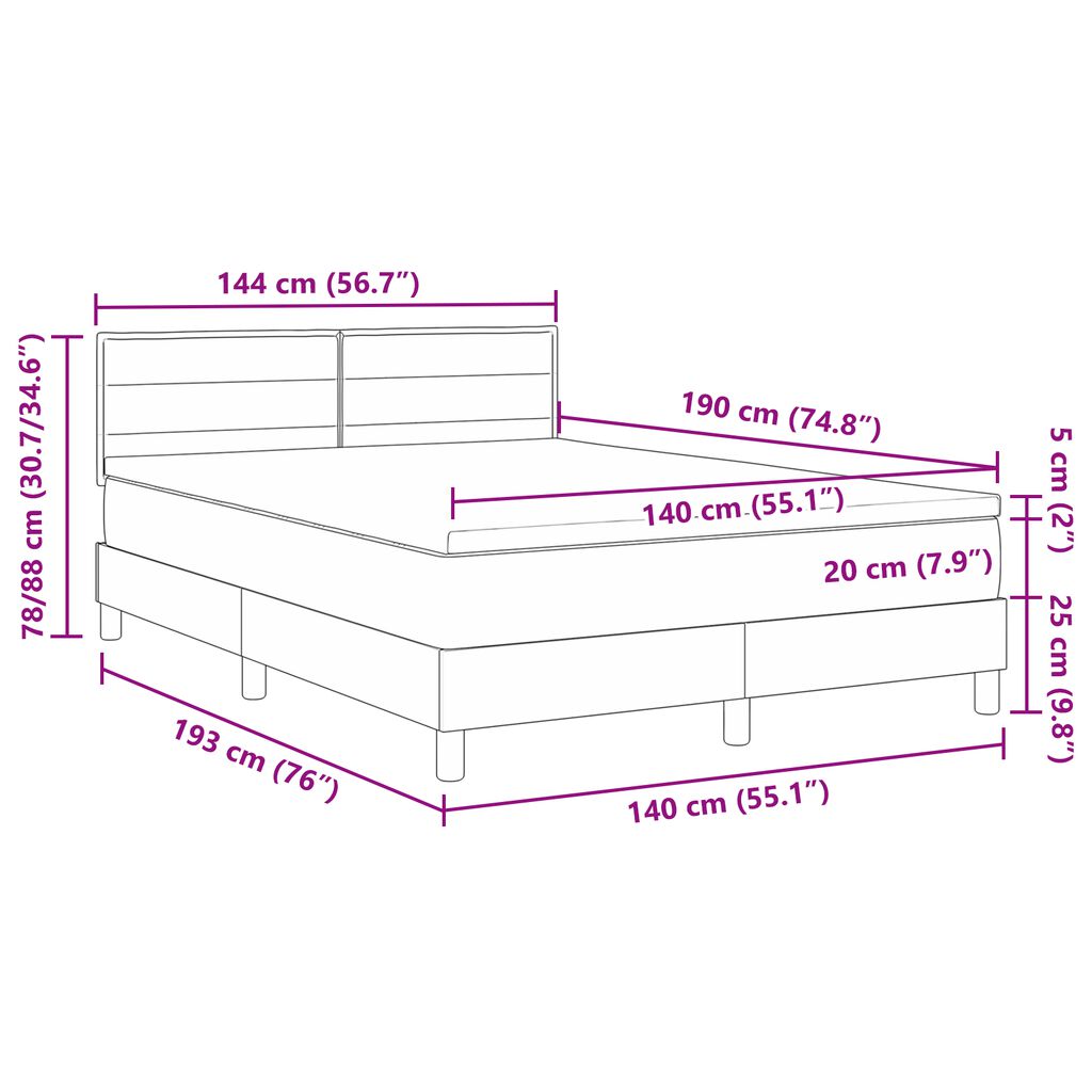 vidaXL κρεβάτι box spring με στρώμα και LED μπλε 140x190 εκ. ύφασμα