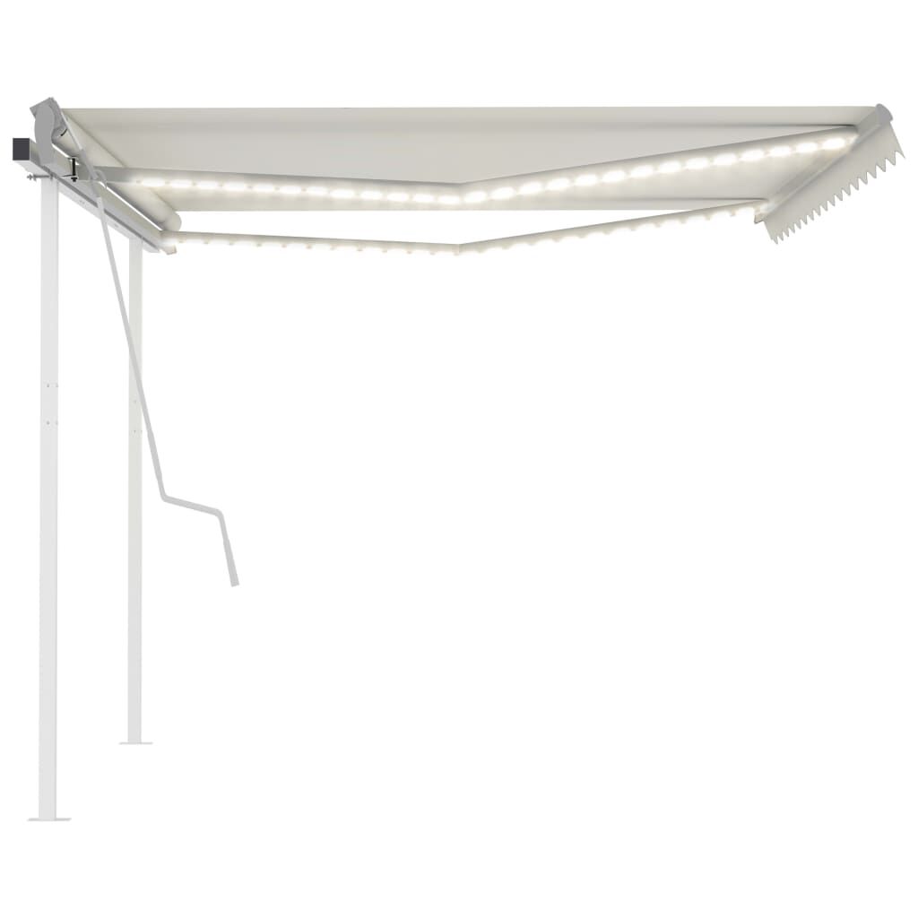 vidaXL Τέντα Συρόμενη Χειροκίνητη με LED Κρεμ 4,5x3,5 μ.