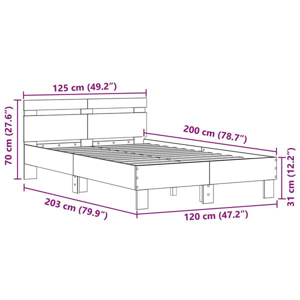 vidaXL Σκελετός Κρεβατιού Μαύρη δρυς 120 x 200 cm Επεξεργασμένο ξύλο