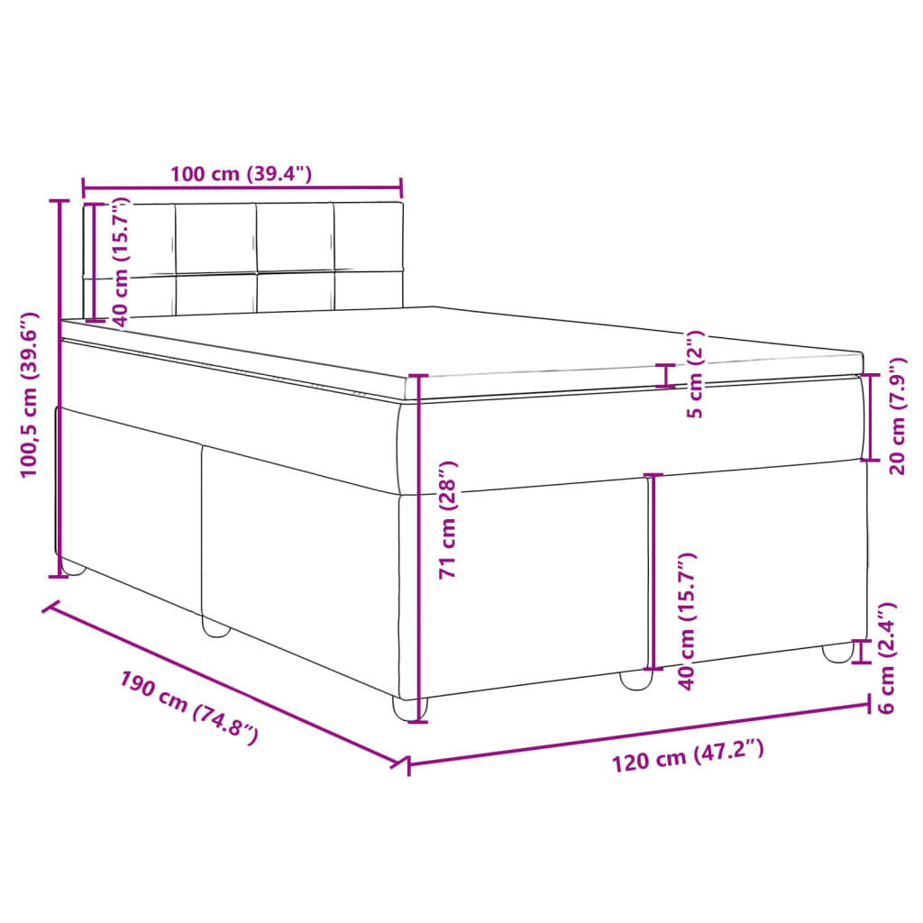 vidaXL Κρεβάτι Boxspring με Στρώμα Μαύρο 120x190 εκ. Υφασμάτινο